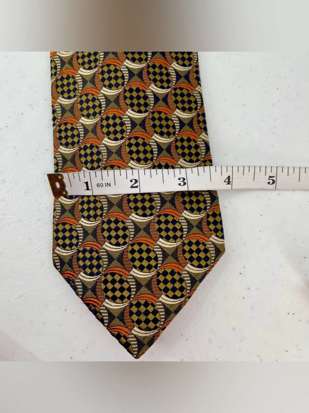 Ermenegildo Zegna Checkboard Circular Geometric Italian Made Woven Silk Tie Work